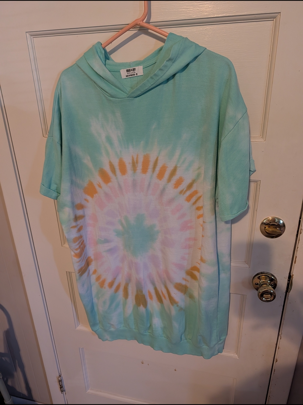 RELAXED TIE-DYE HOODIE TOP - MINT MULTI